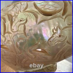 Antique Carved Iridescent turbo Shell Horse Animal Motif Display Piece