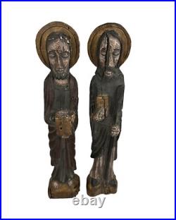 Antique Carved Wood Pair Of Religous Figures