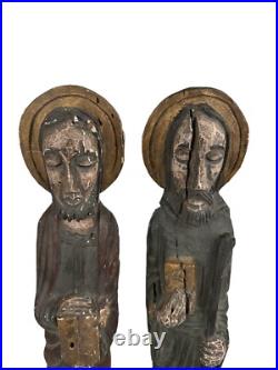 Antique Carved Wood Pair Of Religous Figures
