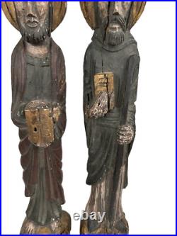 Antique Carved Wood Pair Of Religous Figures