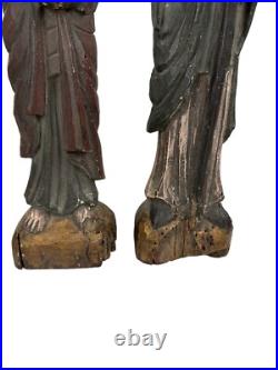 Antique Carved Wood Pair Of Religous Figures