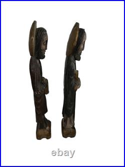 Antique Carved Wood Pair Of Religous Figures