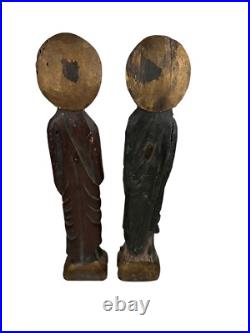 Antique Carved Wood Pair Of Religous Figures