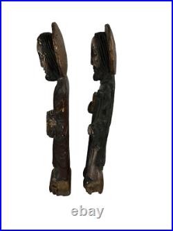 Antique Carved Wood Pair Of Religous Figures