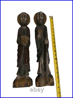Antique Carved Wood Pair Of Religous Figures