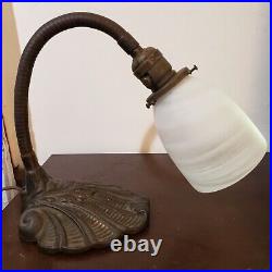 Antique Cast Iron Art Nouveau Lotus Gooseneck Table Lamp RB Co. Early 1900s