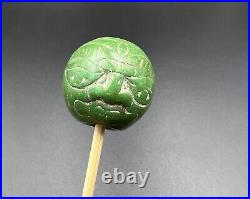 Antique Ceramic Glass Engraved Bead