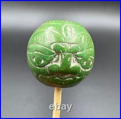 Antique Ceramic Glass Engraved Bead