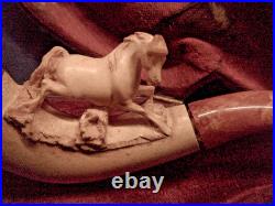 Antique Cheroot Meerschaum Pipe Horse Over 100 Years Old, Stem, Case -29