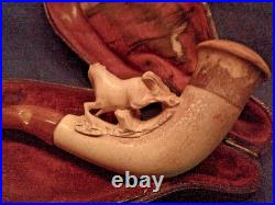 Antique Cheroot Meerschaum Pipe Horse Over 100 Years Old, Stem, Case -29