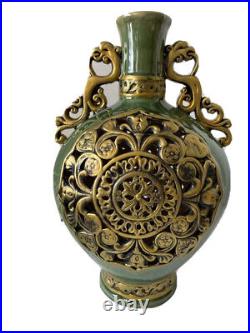 Antique Chinese Celadon Style Pierced Ceramic Vase Excellent Condition