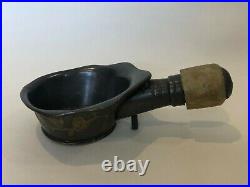 Antique Chinese Pewter Inlaid Brass Charcoal Silk Iron withJade Handle, 6 1/4 L