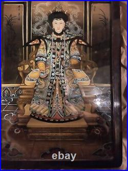 Antique Chinese Reverse Glass Portrait Painting of Quainlong Empress Stunning
