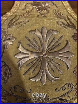 Antique Christian Vestment Chasuble Priest French GOLD Embroidered Brocade