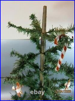 Antique Christmas goose feather tree Germany wood stand 34 Santa Chenille Elf
