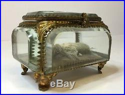 Antique Classical FRENCH CRYSTAL Glass ORMOLU JEWELRY CASKET Trinket Box c1800s