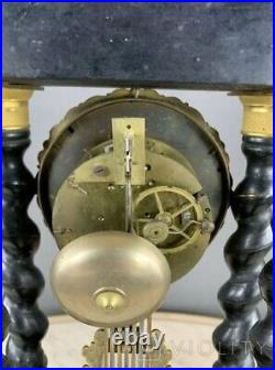 Antique Clock Wood Bronze Mechanical Key Style Napoleon III Candelabra Rare 20th