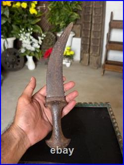 Antique Collectible Old Hand Carved Design Iron Knife Hunting Khanjar Katar