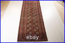 Antique Collectible Tekka Runner Rug 10 ft Worn Vintage Carpet 9' 10 x 3' 11