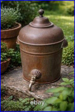 Antique Copper Beverage Urn with Brass Spigot European Estate Garden Vessel