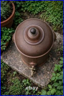 Antique Copper Beverage Urn with Brass Spigot European Estate Garden Vessel