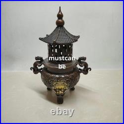 Antique Copper Dragon Incense Burner Decorative Art Craft Collectible