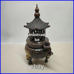 Antique Copper Dragon Incense Burner Decorative Art Craft Collectible