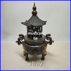 Antique Copper Dragon Incense Burner Decorative Art Craft Collectible