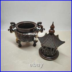 Antique Copper Dragon Incense Burner Decorative Art Craft Collectible