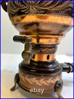 Antique Copper Samovar Gulistan Tea Set Turkey Ottoman Teapot and Tray 15 Tall