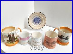 Antique Cups & Saucer Tourist Ware Collection x6 incl Pearlware Isle of Man -AF