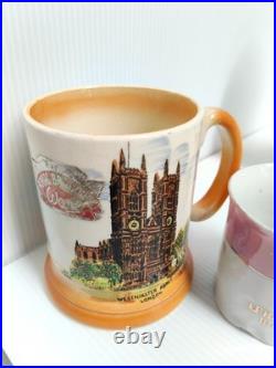 Antique Cups & Saucer Tourist Ware Collection x6 incl Pearlware Isle of Man -AF