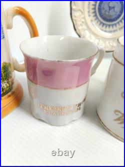 Antique Cups & Saucer Tourist Ware Collection x6 incl Pearlware Isle of Man -AF
