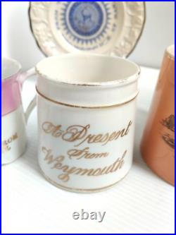 Antique Cups & Saucer Tourist Ware Collection x6 incl Pearlware Isle of Man -AF