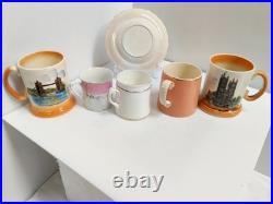 Antique Cups & Saucer Tourist Ware Collection x6 incl Pearlware Isle of Man -AF