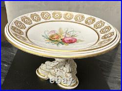 Antique Davenport Longport Compote Porcelain Centerpiece Gilt Koi Footed Floral