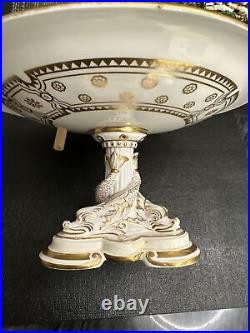 Antique Davenport Longport Compote Porcelain Centerpiece Gilt Koi Footed Floral