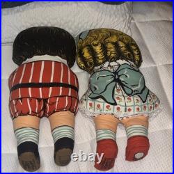 Antique Dean's Rag Book Co Peggie & Teddie Cloth Dolls Pair 1910s England STAMP