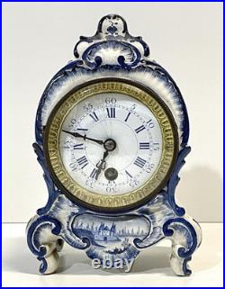 Antique Delft Mantel Clock As Is For Parts Or Repair