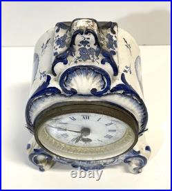 Antique Delft Mantel Clock As Is For Parts Or Repair