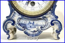 Antique Delft Mantel Clock As Is For Parts Or Repair