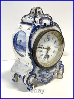 Antique Delft Mantel Clock As Is For Parts Or Repair
