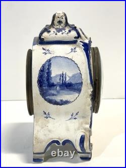 Antique Delft Mantel Clock As Is For Parts Or Repair