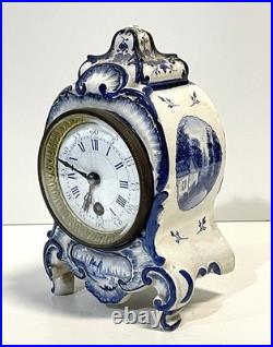 Antique Delft Mantel Clock As Is For Parts Or Repair