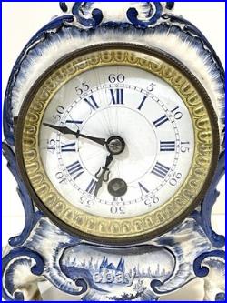 Antique Delft Mantel Clock As Is For Parts Or Repair