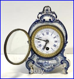 Antique Delft Mantel Clock As Is For Parts Or Repair
