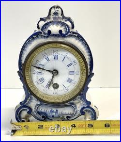 Antique Delft Mantel Clock As Is For Parts Or Repair