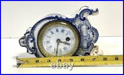 Antique Delft Mantel Clock As Is For Parts Or Repair