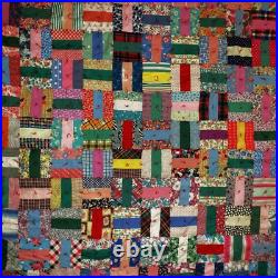 Antique Depression-era Handstitched Handquilted QUILT 67x84 Patchwork Crazy Quit