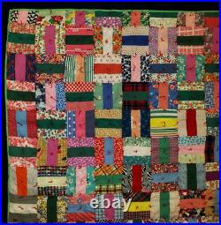 Antique Depression-era Handstitched Handquilted QUILT 67x84 Patchwork Crazy Quit